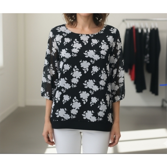AB Studio Blouse/Top/Tunic, Black and White, Overlay, S GUC - Picture 1 of 15